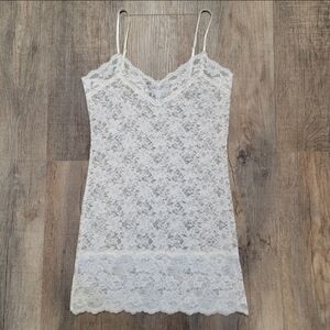 Lace Slip Dress Ivory Stretch Vintage Y2K Babydoll Fairy Coquette Dainty Medium